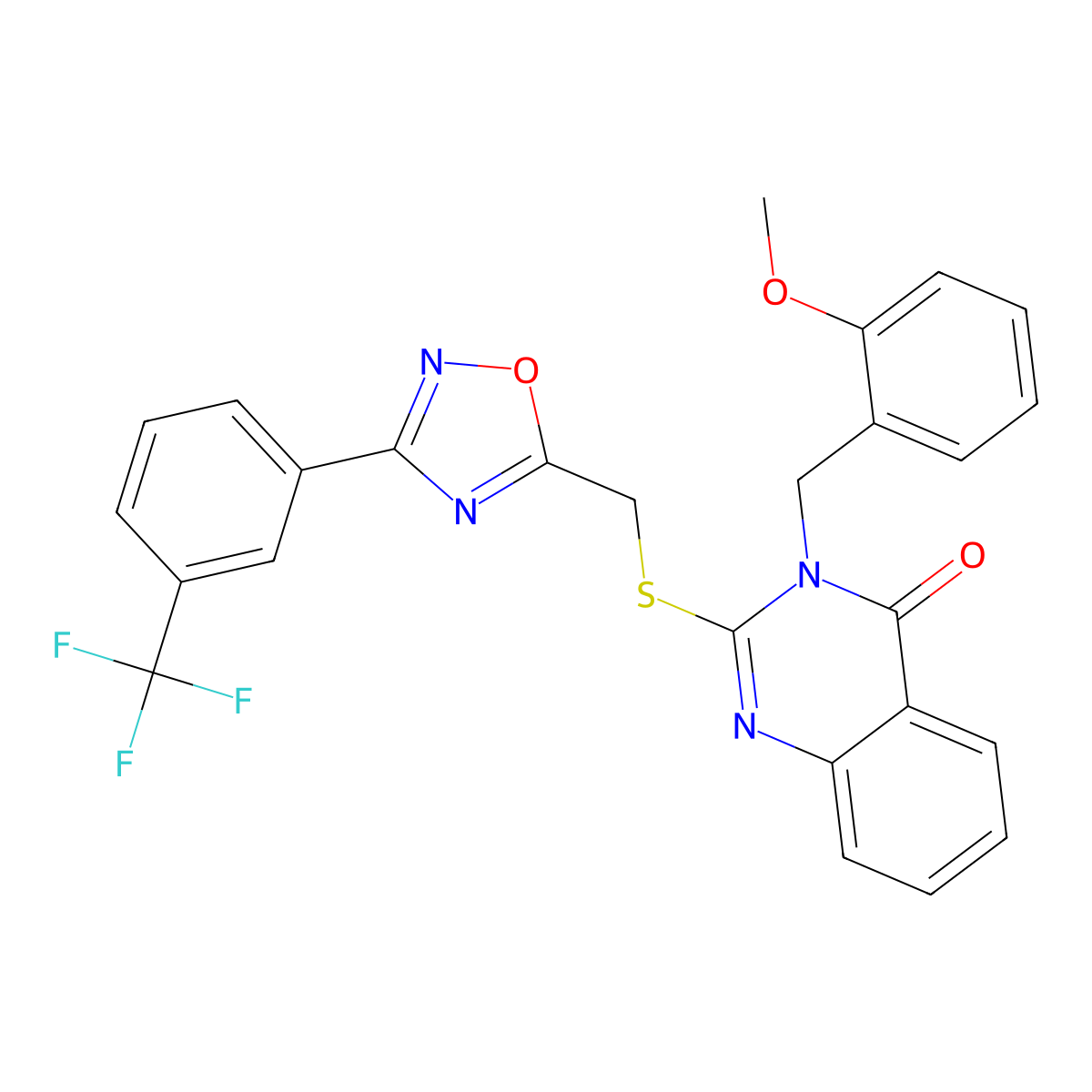 3-(2-methoxybenzyl)-2-(((3-(3-(trifluoromethyl)phenyl)-1,2,4-oxadiazol-5-yl)methyl)thio)quinazolin-4(3H)-one molecular structure, CAS 2034326-25-3