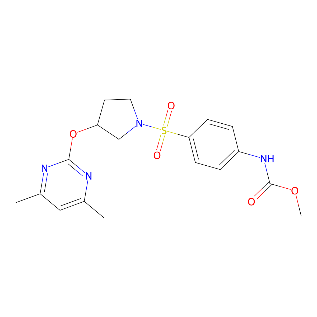 Methyl (4-((3-((4,6-dimethylpyrimidin-2-yl)oxy)pyrrolidin-1-yl)sulfonyl)phenyl)carbamate molecular structure, CAS 2034326-26-4