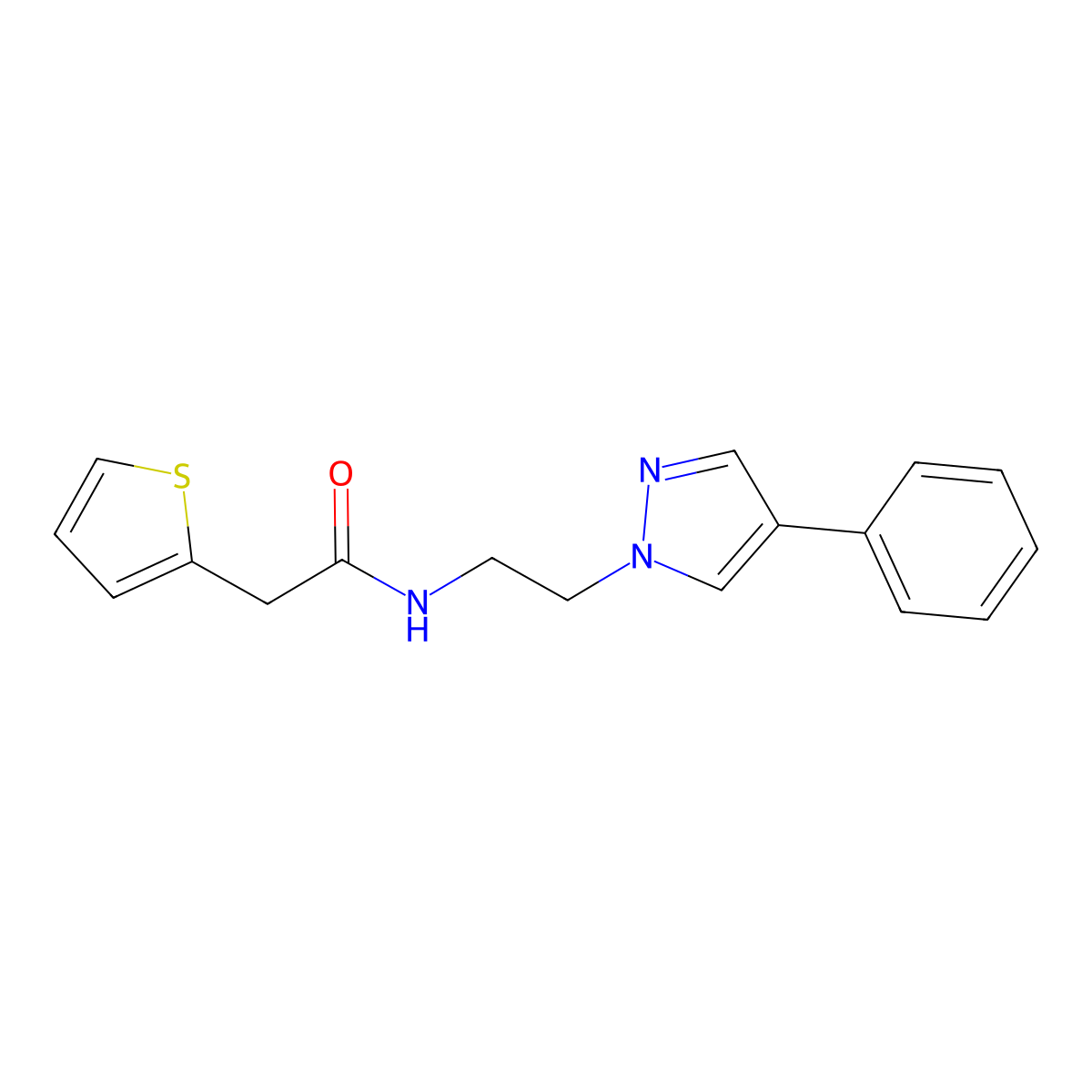 N-(2-(4-phenyl-1H-pyrazol-1-yl)ethyl)-2-(thiophen-2-yl)acetamide molecular structure, CAS 2034326-30-0