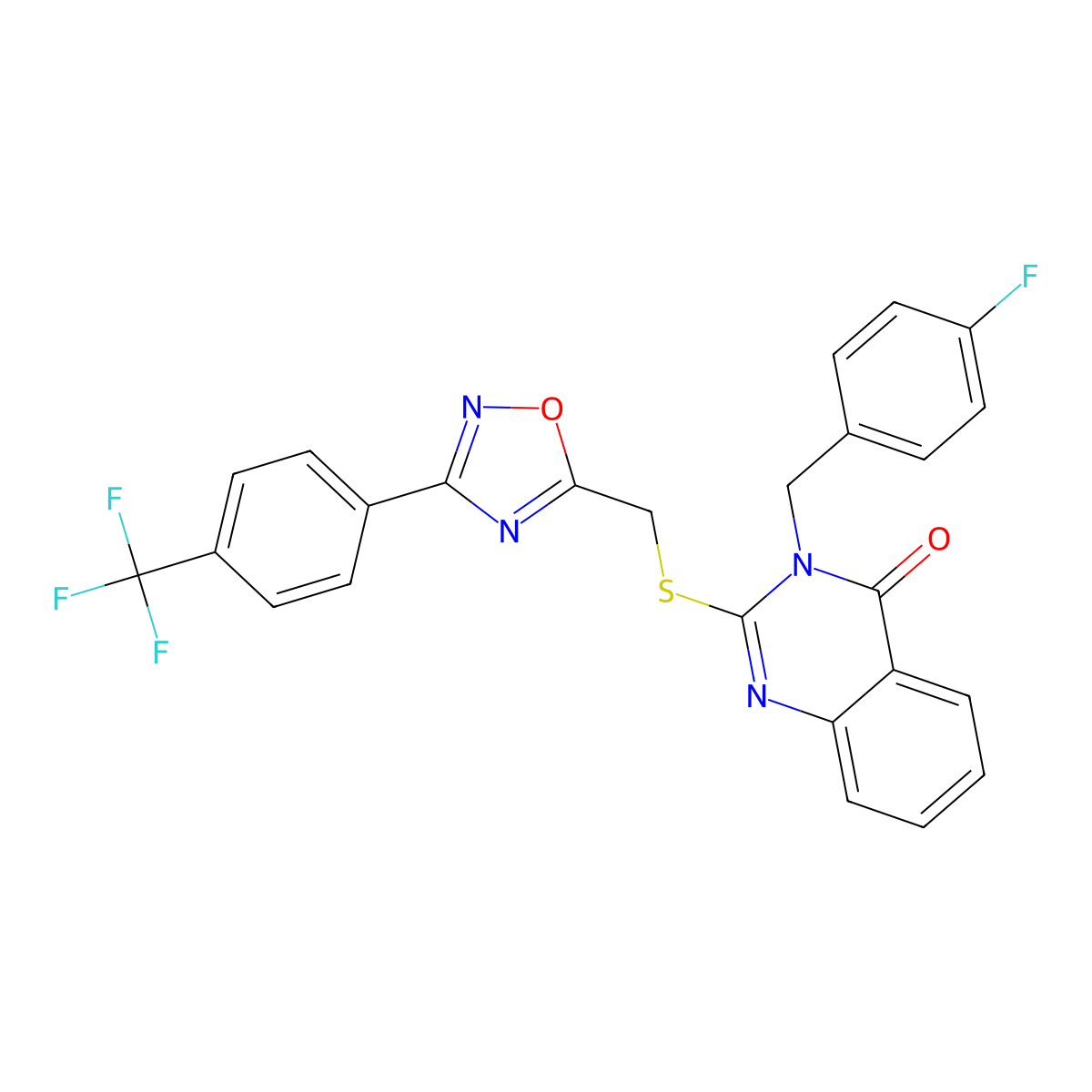 3-(4-fluorobenzyl)-2-(((3-(4-(trifluoromethyl)phenyl)-1,2,4-oxadiazol-5-yl)methyl)thio)quinazolin-4(3H)-one molecular structure, CAS 2034326-32-2