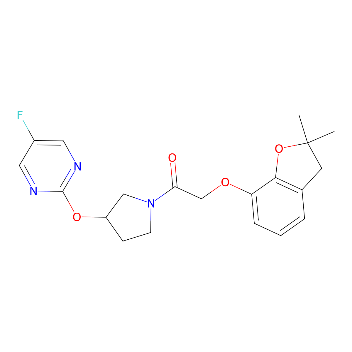 2-((2,2-Dimethyl-2,3-dihydrobenzofuran-7-yl)oxy)-1-(3-((5-fluoropyrimidin-2-yl)oxy)pyrrolidin-1-yl)ethanone molecular structure, CAS 2034326-33-3