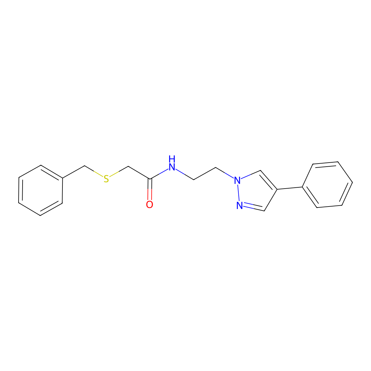 2-(benzylthio)-N-(2-(4-phenyl-1H-pyrazol-1-yl)ethyl)acetamide molecular structure, CAS 2034326-34-4