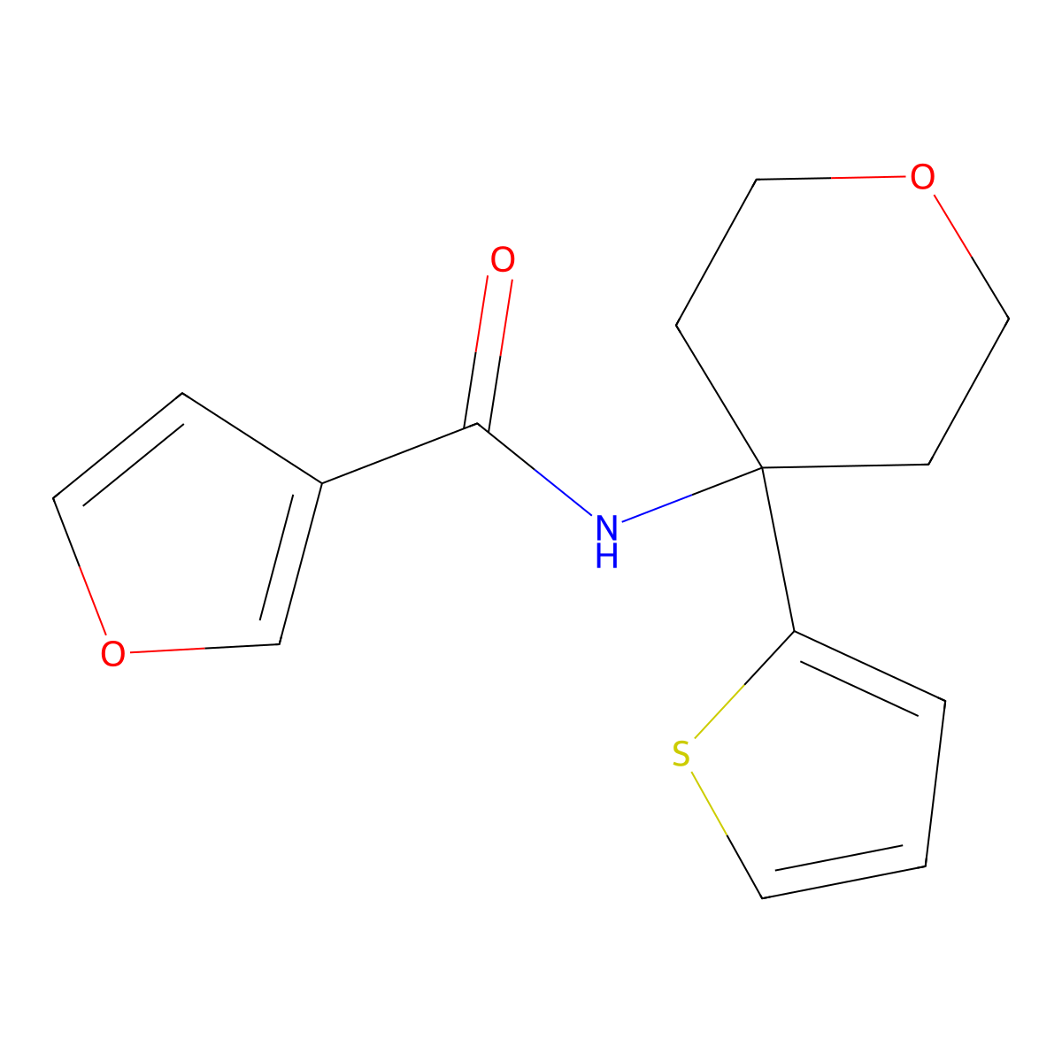 N-(4-(thiophen-2-yl)tetrahydro-2H-pyran-4-yl)furan-3-carboxamide molecular structure, CAS 2034326-36-6