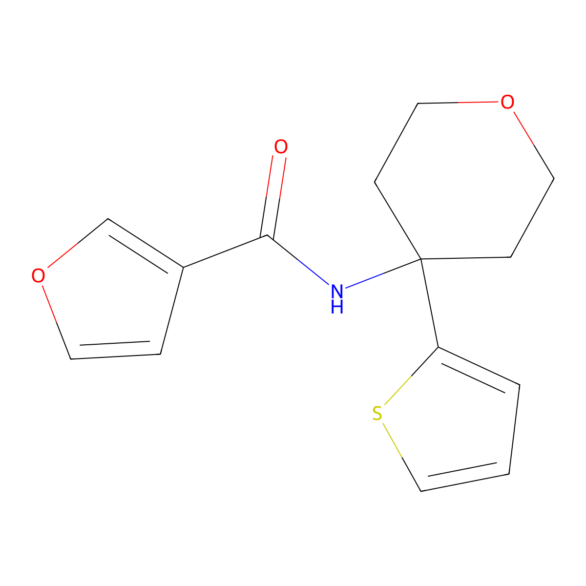 N-(4-(thiophen-2-yl)tetrahydro-2H-pyran-4-yl)furan-3-carboxamide molecular structure, CAS 2034326-36-6