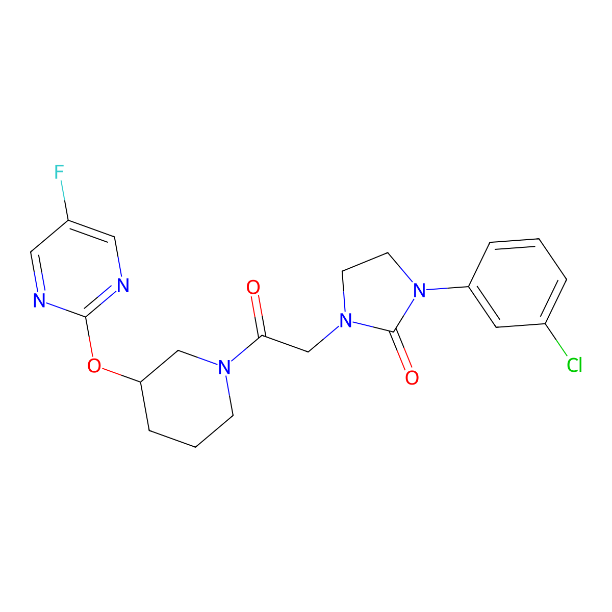 1-(3-Chlorophenyl)-3-(2-{3-[(5-fluoropyrimidin-2-yl)oxy]piperidin-1-yl}-2-oxoethyl)imidazolidin-2-one molecular structure, CAS 2034326-38-8