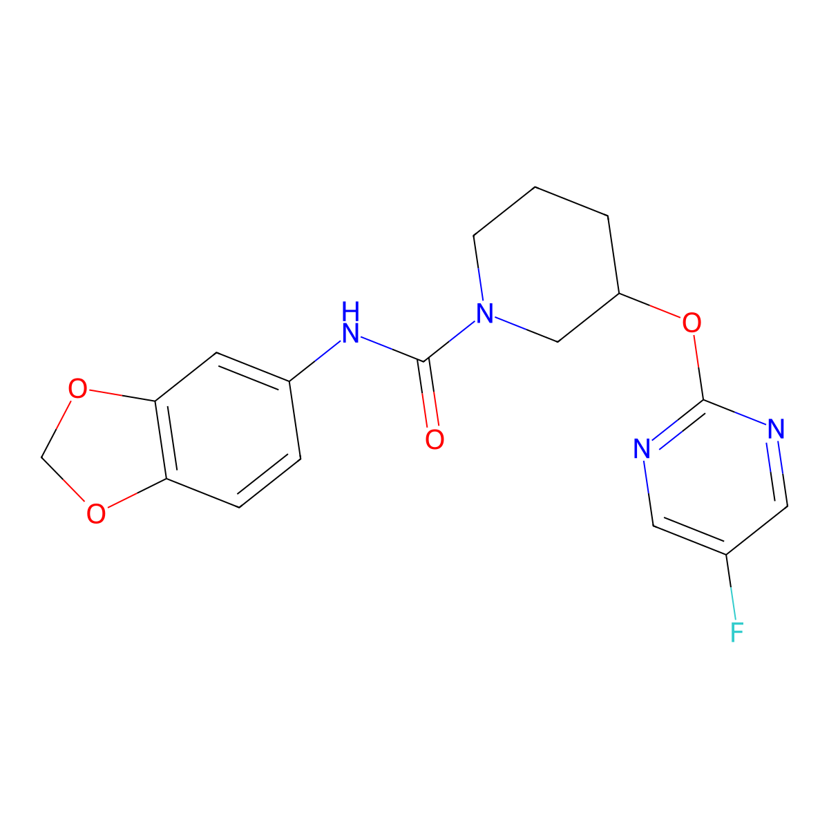 N-(benzo[d][1,3]dioxol-5-yl)-3-((5-fluoropyrimidin-2-yl)oxy)piperidine-1-carboxamide molecular structure, CAS 2034326-42-4