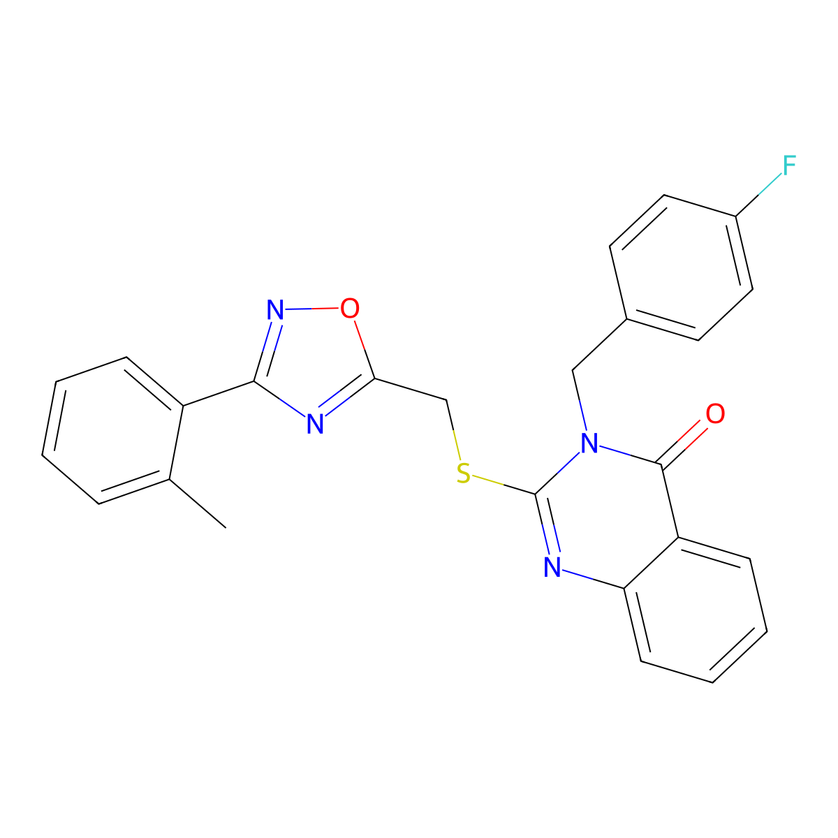 3-(4-fluorobenzyl)-2-(((3-(o-tolyl)-1,2,4-oxadiazol-5-yl)methyl)thio)quinazolin-4(3H)-one molecular structure, CAS 2034326-44-6