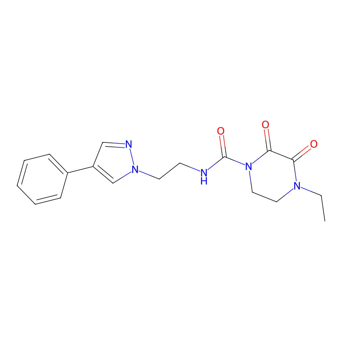 4-ethyl-2,3-dioxo-N-(2-(4-phenyl-1H-pyrazol-1-yl)ethyl)piperazine-1-carboxamide molecular structure, CAS 2034326-49-1