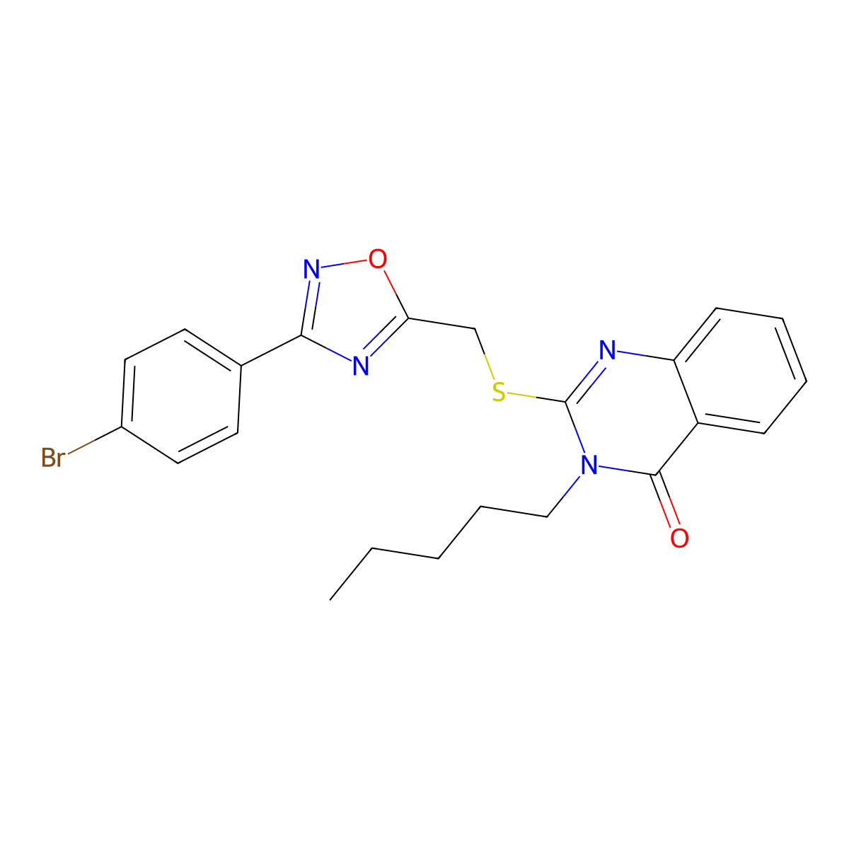 2-(((3-(4-bromophenyl)-1,2,4-oxadiazol-5-yl)methyl)thio)-3-pentylquinazolin-4(3H)-one molecular structure, CAS 2034326-50-4