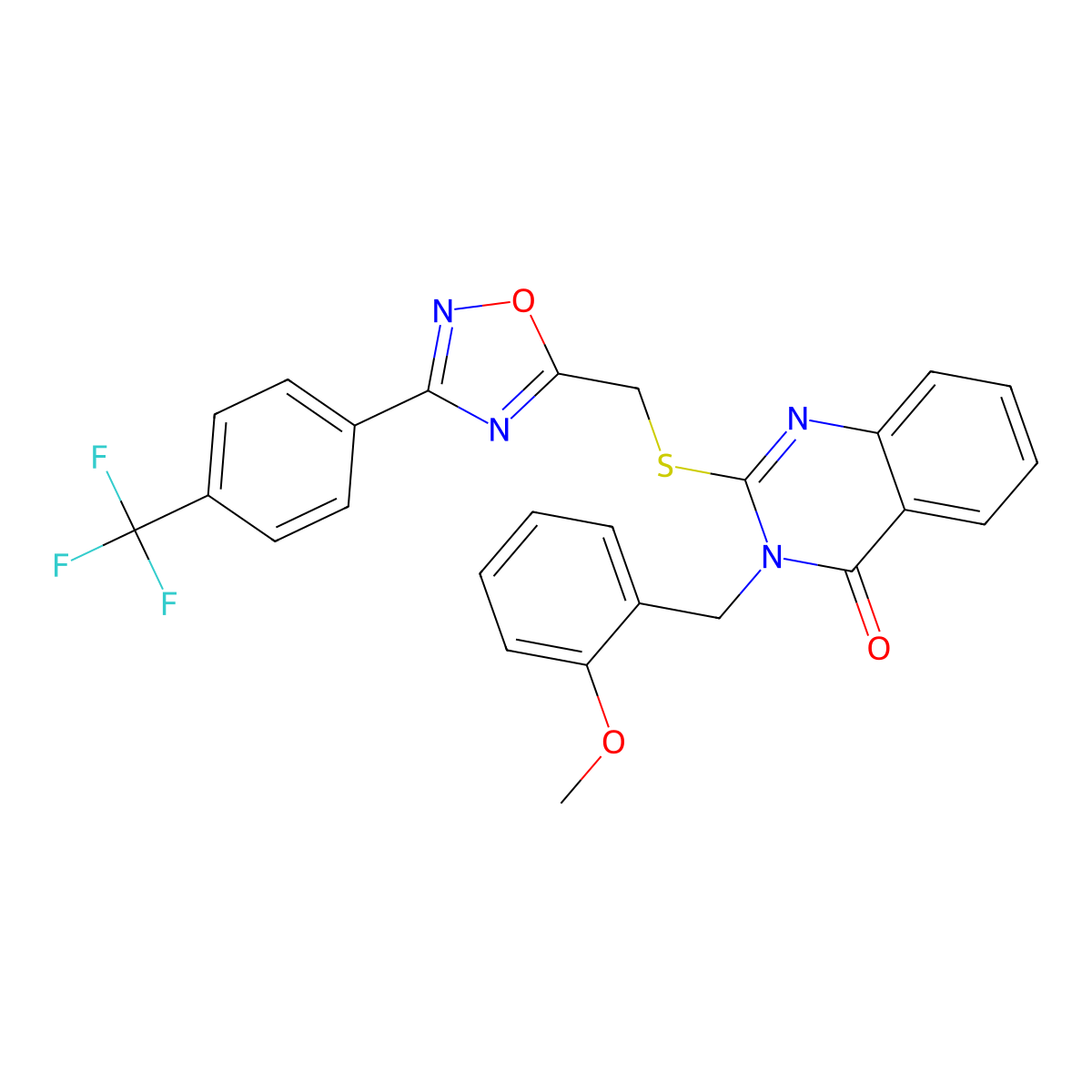 3-(2-methoxybenzyl)-2-(((3-(4-(trifluoromethyl)phenyl)-1,2,4-oxadiazol-5-yl)methyl)thio)quinazolin-4(3H)-one molecular structure, CAS 2034326-54-8