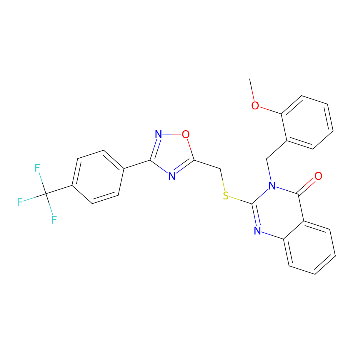 3-(2-methoxybenzyl)-2-(((3-(4-(trifluoromethyl)phenyl)-1,2,4-oxadiazol-5-yl)methyl)thio)quinazolin-4(3H)-one molecular structure, CAS 2034326-54-8