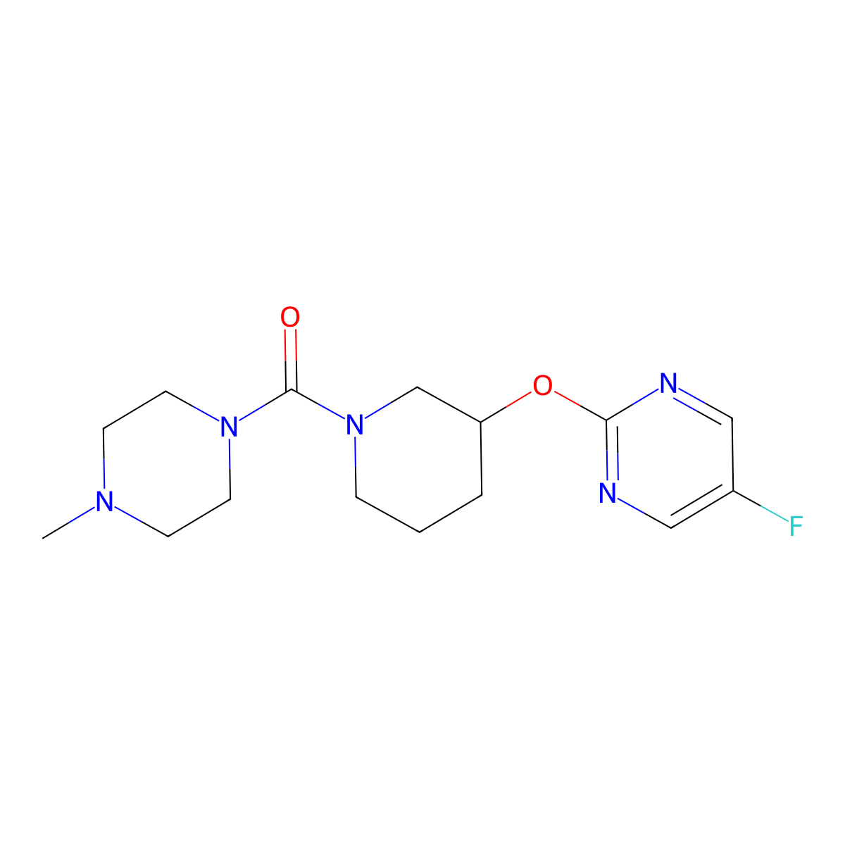 (3-((5-Fluoropyrimidin-2-yl)oxy)piperidin-1-yl)(4-methylpiperazin-1-yl)methanone molecular structure, CAS 2034326-55-9
