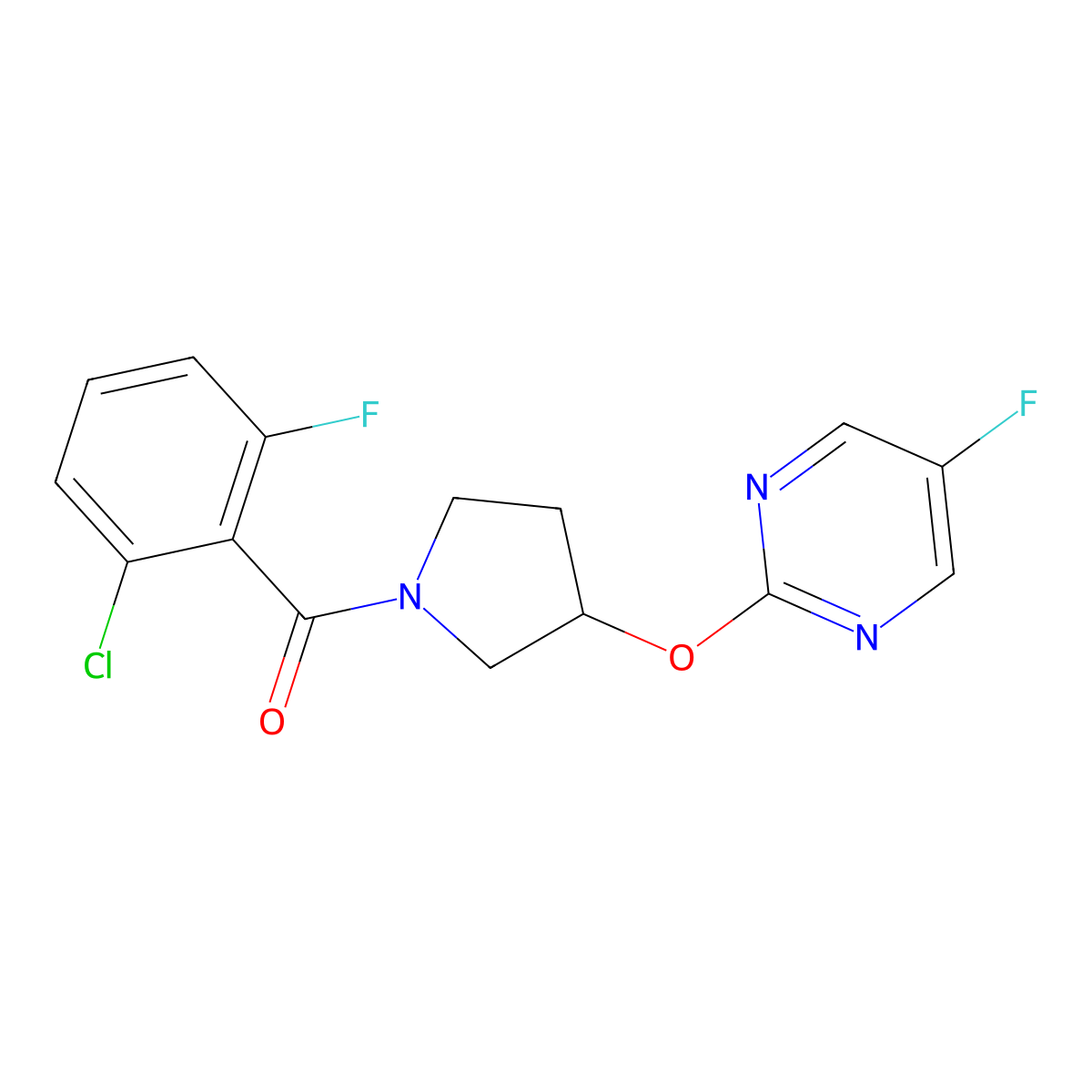(2-Chloro-6-fluorophenyl)(3-((5-fluoropyrimidin-2-yl)oxy)pyrrolidin-1-yl)methanone molecular structure, CAS 2034326-56-0