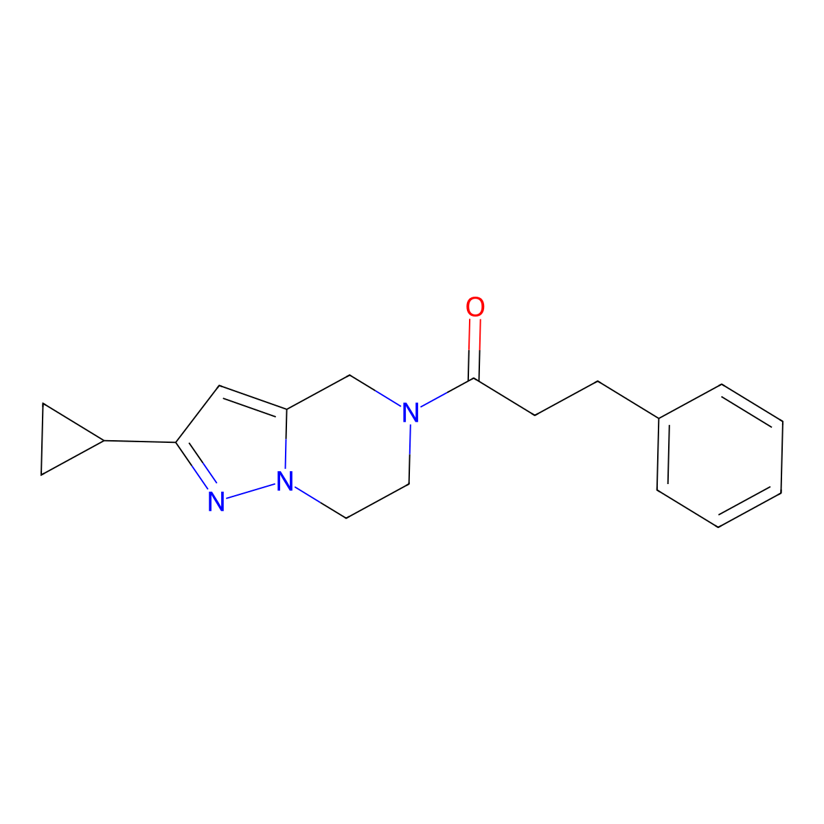 1-(2-cyclopropyl-6,7-dihydropyrazolo[1,5-a]pyrazin-5(4H)-yl)-3-phenylpropan-1-one molecular structure, CAS 2034326-65-1
