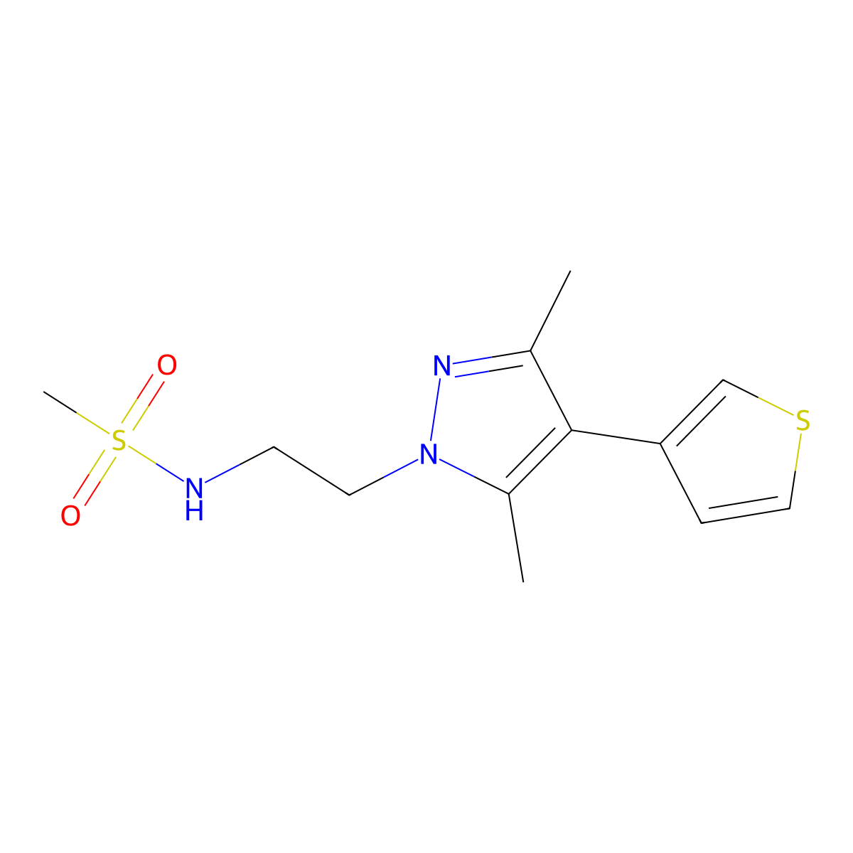 N-{2-[3,5-dimethyl-4-(thiophen-3-yl)-1H-pyrazol-1-yl]ethyl}methanesulfonamide molecular structure, CAS 2034326-66-2