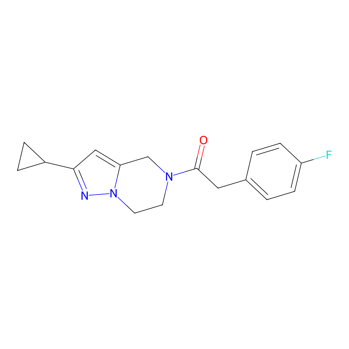 1-(2-cyclopropyl-6,7-dihydropyrazolo[1,5-a]pyrazin-5(4H)-yl)-2-(4-fluorophenyl)ethanone molecular structure, CAS 2034326-69-5