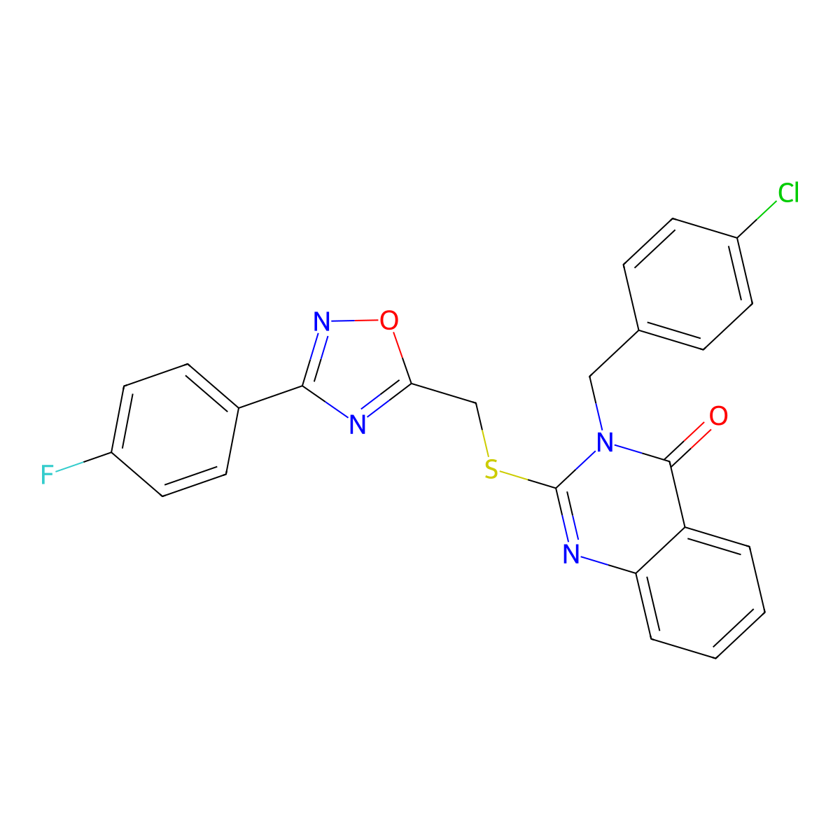 3-(4-chlorobenzyl)-2-(((3-(4-fluorophenyl)-1,2,4-oxadiazol-5-yl)methyl)thio)quinazolin-4(3H)-one molecular structure, CAS 2034326-72-0