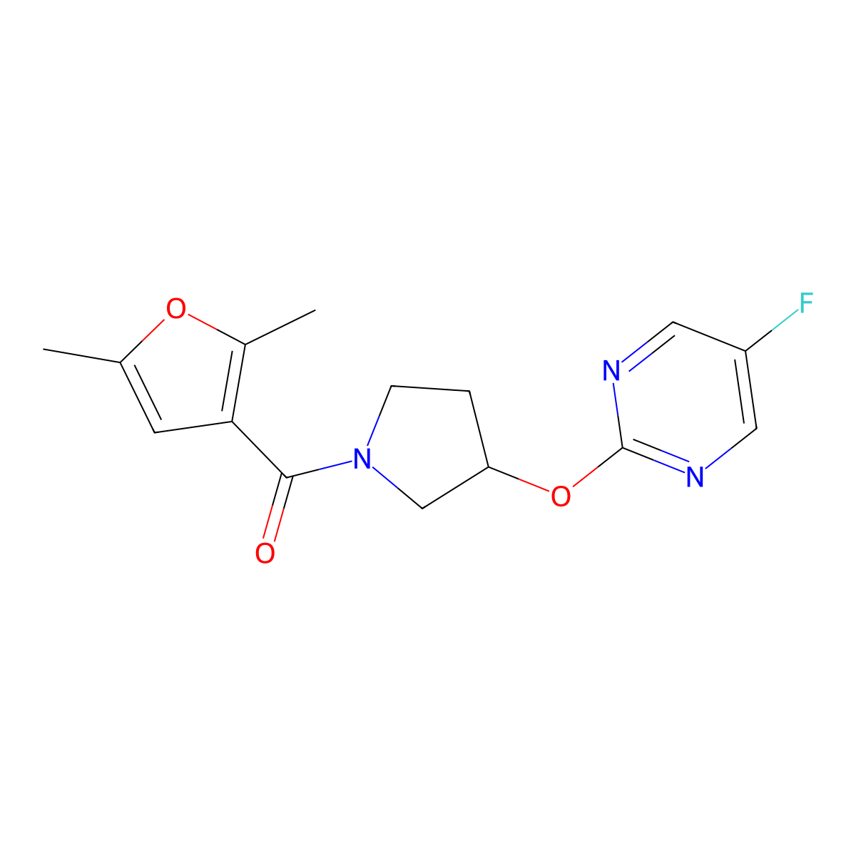 2-{[1-(2,5-Dimethylfuran-3-carbonyl)pyrrolidin-3-yl]oxy}-5-fluoropyrimidine molecular structure, CAS 2034326-75-3