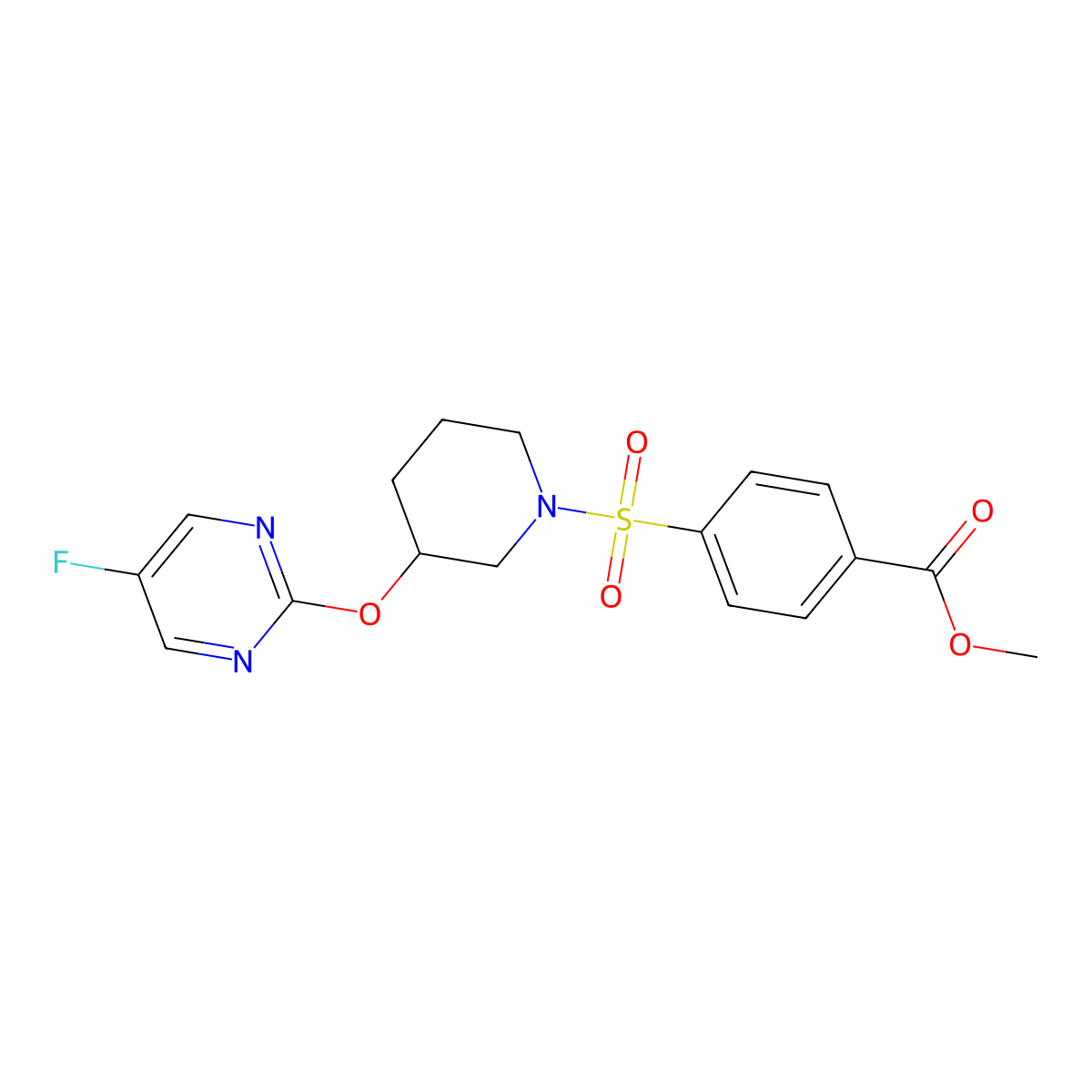 Methyl 4-({3-[(5-fluoropyrimidin-2-yl)oxy]piperidin-1-yl}sulfonyl)benzoate molecular structure, CAS 2034326-77-5