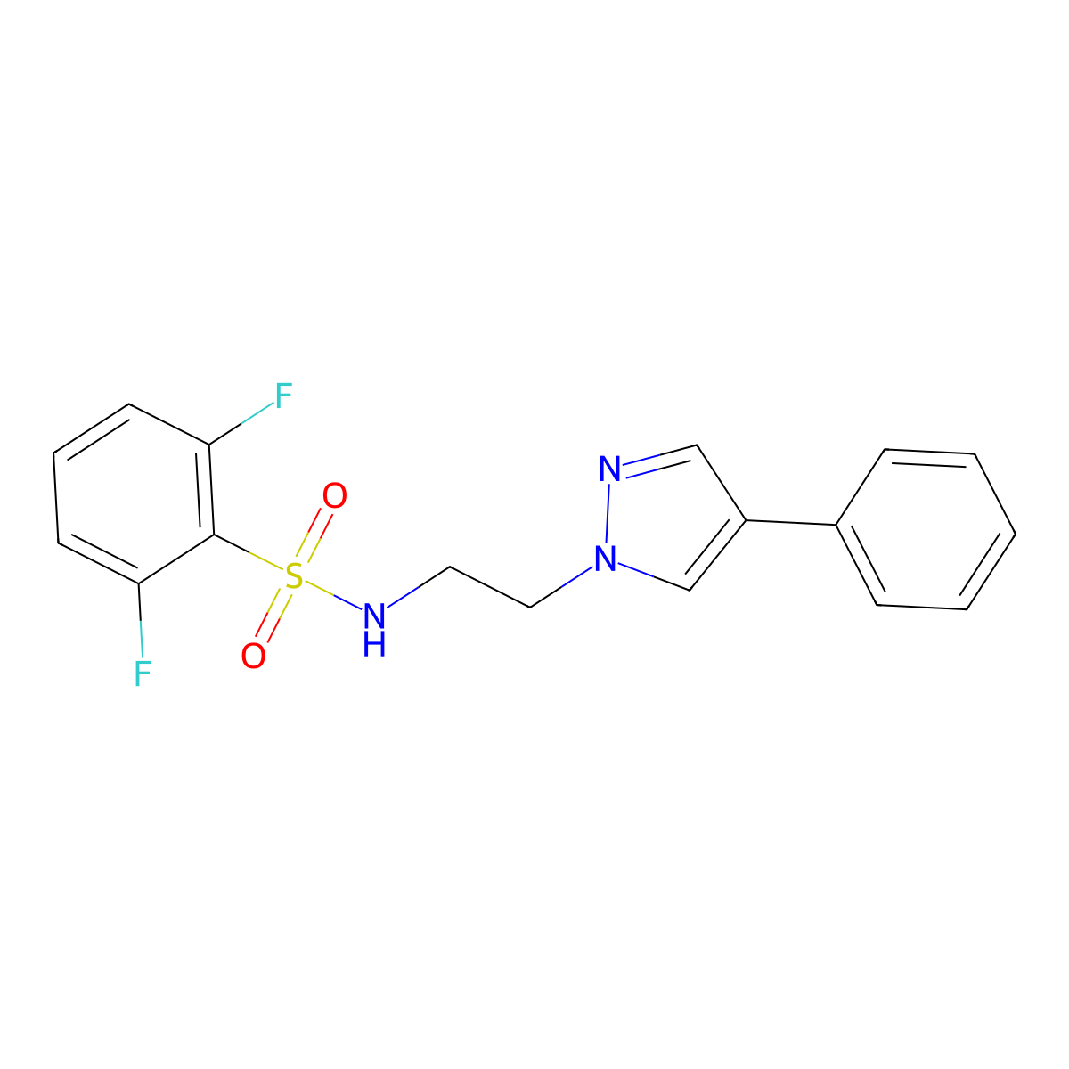 2,6-difluoro-N-(2-(4-phenyl-1H-pyrazol-1-yl)ethyl)benzenesulfonamide molecular structure, CAS 2034326-78-6