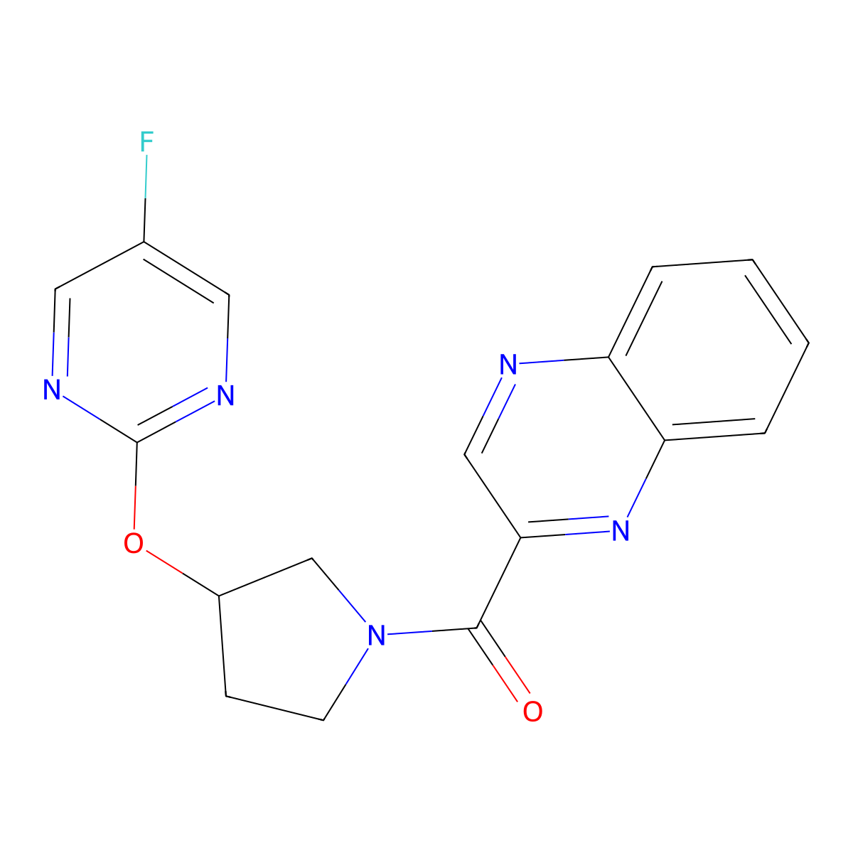 (3-((5-Fluoropyrimidin-2-yl)oxy)pyrrolidin-1-yl)(quinoxalin-2-yl)methanone molecular structure, CAS 2034326-79-7