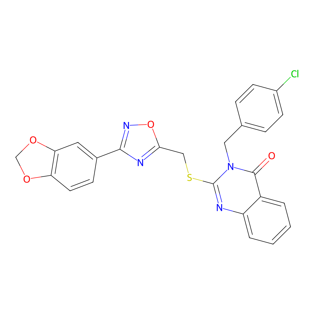 2-(((3-(benzo[d][1,3]dioxol-5-yl)-1,2,4-oxadiazol-5-yl)methyl)thio)-3-(4-chlorobenzyl)quinazolin-4(3H)-one molecular structure, CAS 2034326-80-0