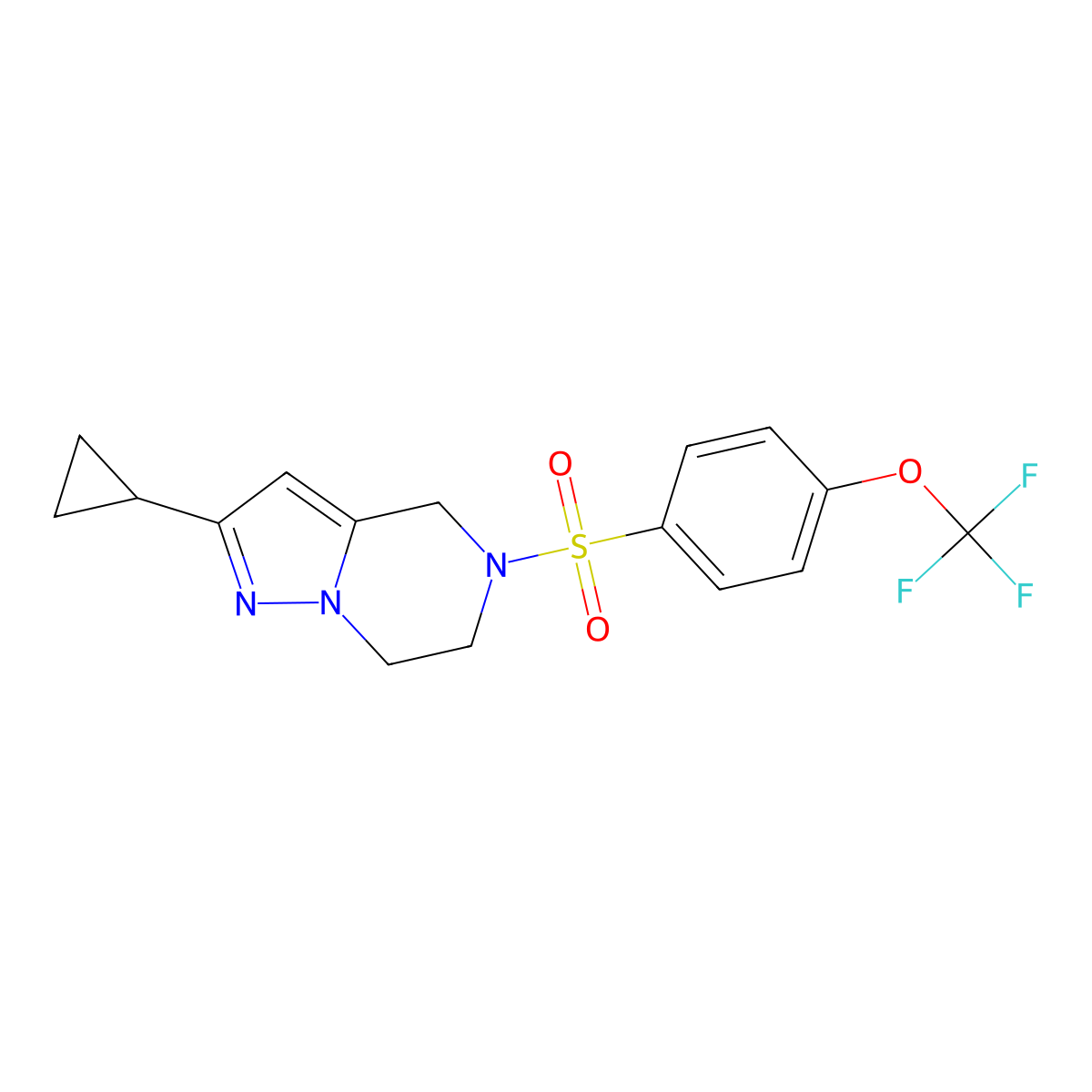 2-Cyclopropyl-5-((4-(trifluoromethoxy)phenyl)sulfonyl)-4,5,6,7-tetrahydropyrazolo[1,5-a]pyrazine molecular structure, CAS 2034326-92-4
