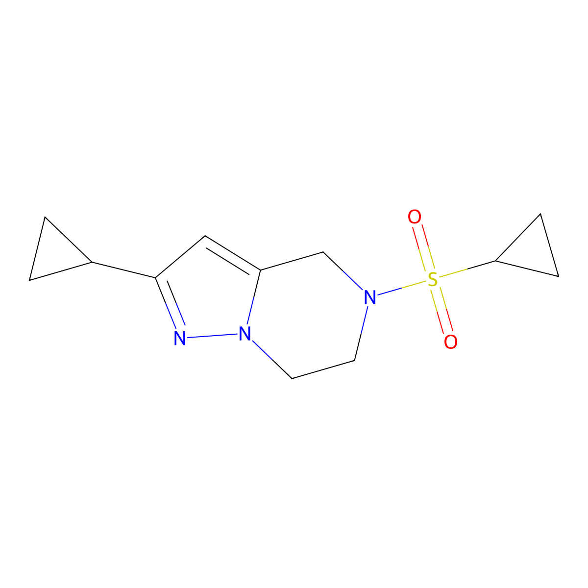 2-Cyclopropyl-5-(cyclopropylsulfonyl)-4,5,6,7-tetrahydropyrazolo[1,5-a]pyrazine molecular structure, CAS 2034326-96-8