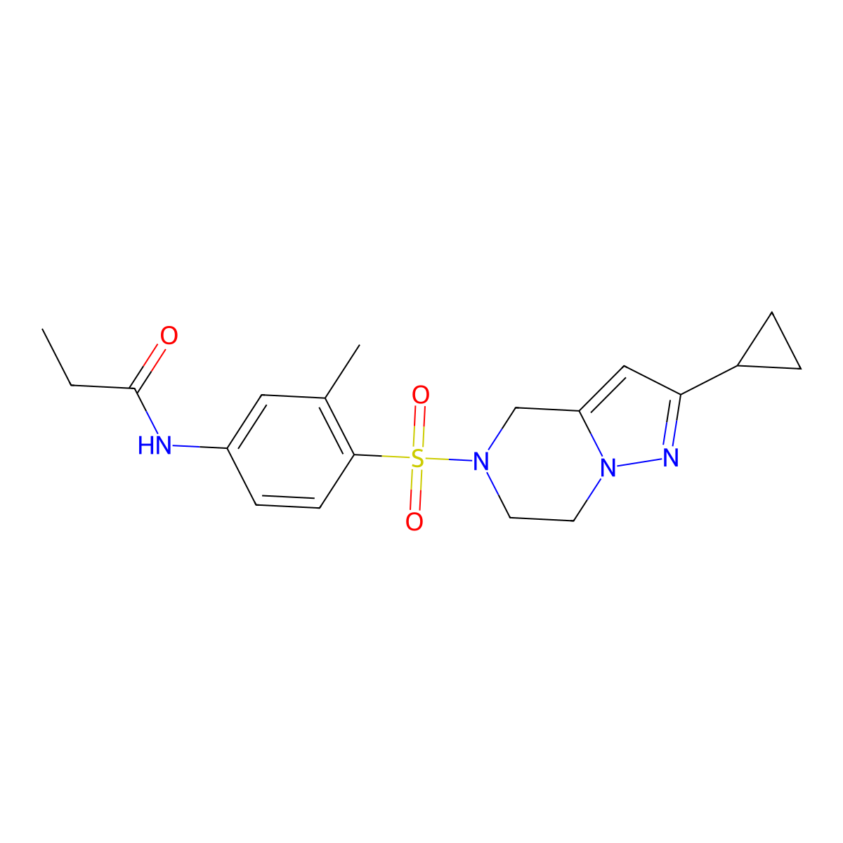 N-(4-((2-cyclopropyl-6,7-dihydropyrazolo[1,5-a]pyrazin-5(4H)-yl)sulfonyl)-3-methylphenyl)propionamide molecular structure, CAS 2034327-01-8