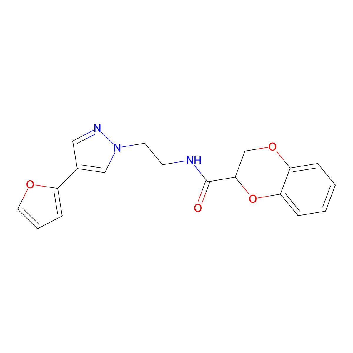 N-(2-(4-(furan-2-yl)-1H-pyrazol-1-yl)ethyl)-2,3-dihydrobenzo[b][1,4]dioxine-2-carboxamide molecular structure, CAS 2034327-05-2