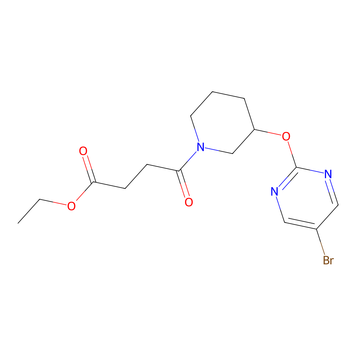 Ethyl 4-(3-((5-bromopyrimidin-2-yl)oxy)piperidin-1-yl)-4-oxobutanoate molecular structure, CAS 2034327-07-4
