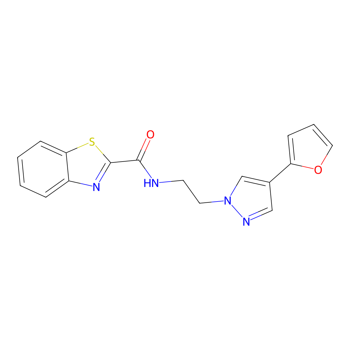N-(2-(4-(furan-2-yl)-1H-pyrazol-1-yl)ethyl)benzo[d]thiazole-2-carboxamide molecular structure, CAS 2034327-10-9