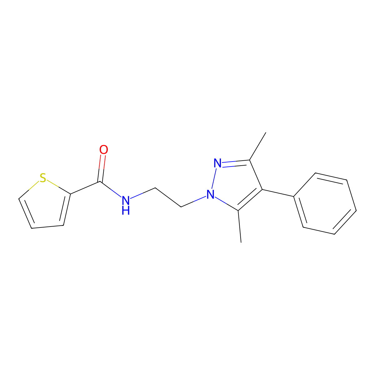 N-(2-(3,5-dimethyl-4-phenyl-1H-pyrazol-1-yl)ethyl)thiophene-2-carboxamide molecular structure, CAS 2034327-18-7