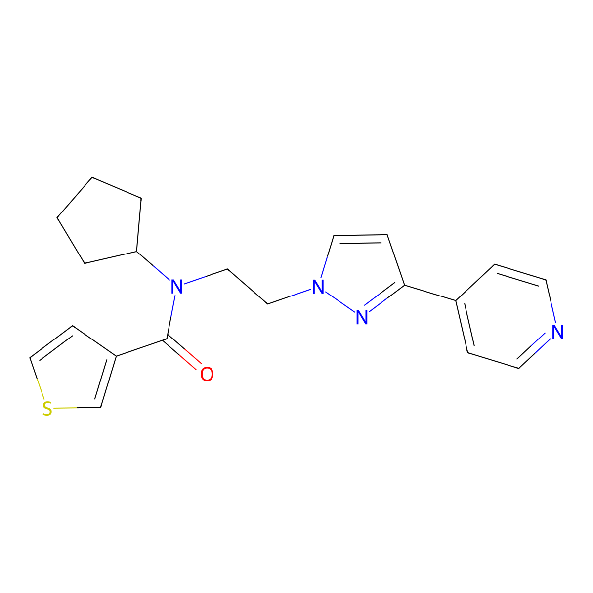 N-cyclopentyl-N-{2-[3-(pyridin-4-yl)-1H-pyrazol-1-yl]ethyl}thiophene-3-carboxamide molecular structure, CAS 2034327-21-2