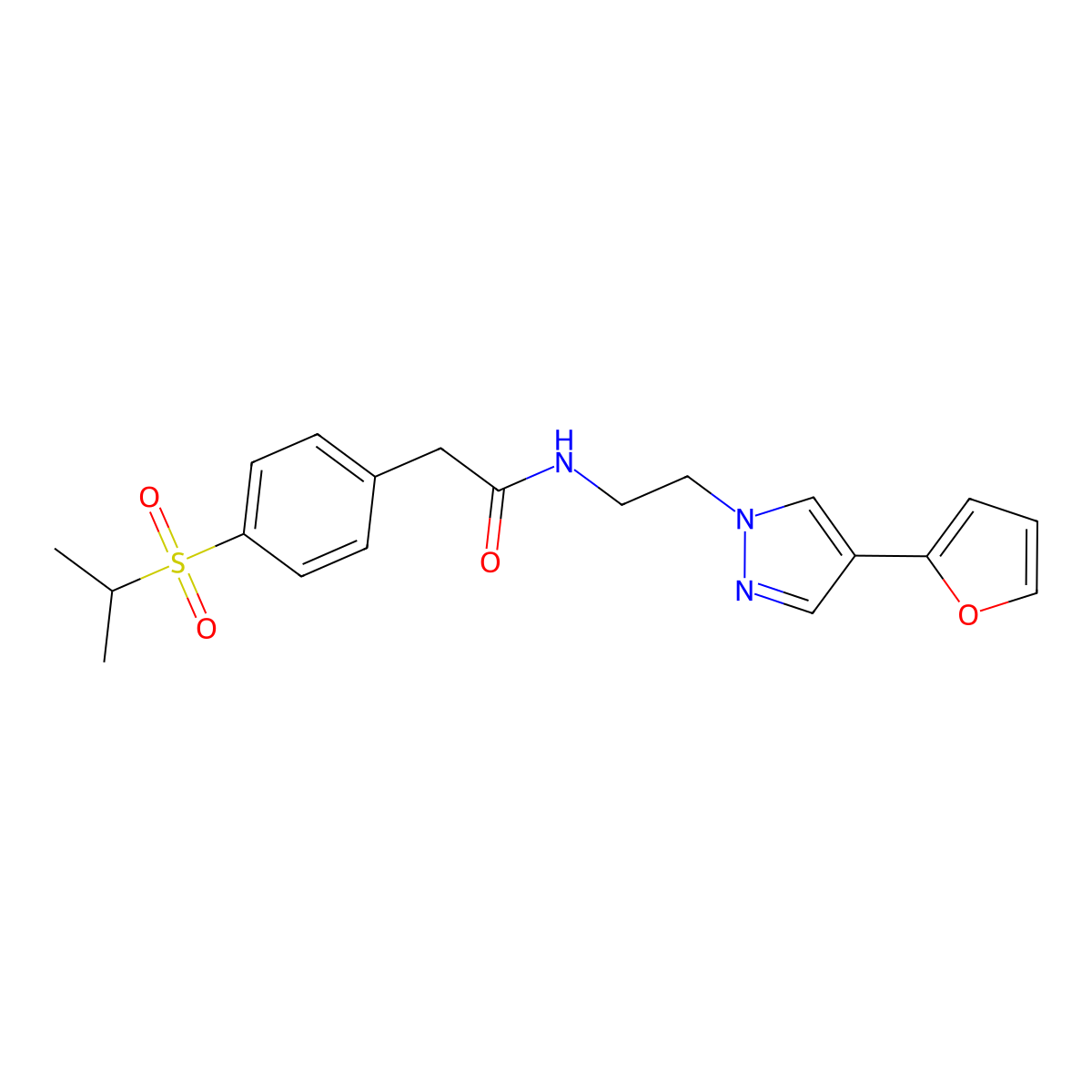 N-(2-(4-(furan-2-yl)-1H-pyrazol-1-yl)ethyl)-2-(4-(isopropylsulfonyl)phenyl)acetamide molecular structure, CAS 2034327-23-4