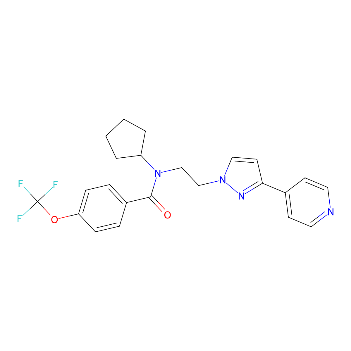 N-cyclopentyl-N-(2-(3-(pyridin-4-yl)-1H-pyrazol-1-yl)ethyl)-4-(trifluoromethoxy)benzamide molecular structure, CAS 2034327-27-8