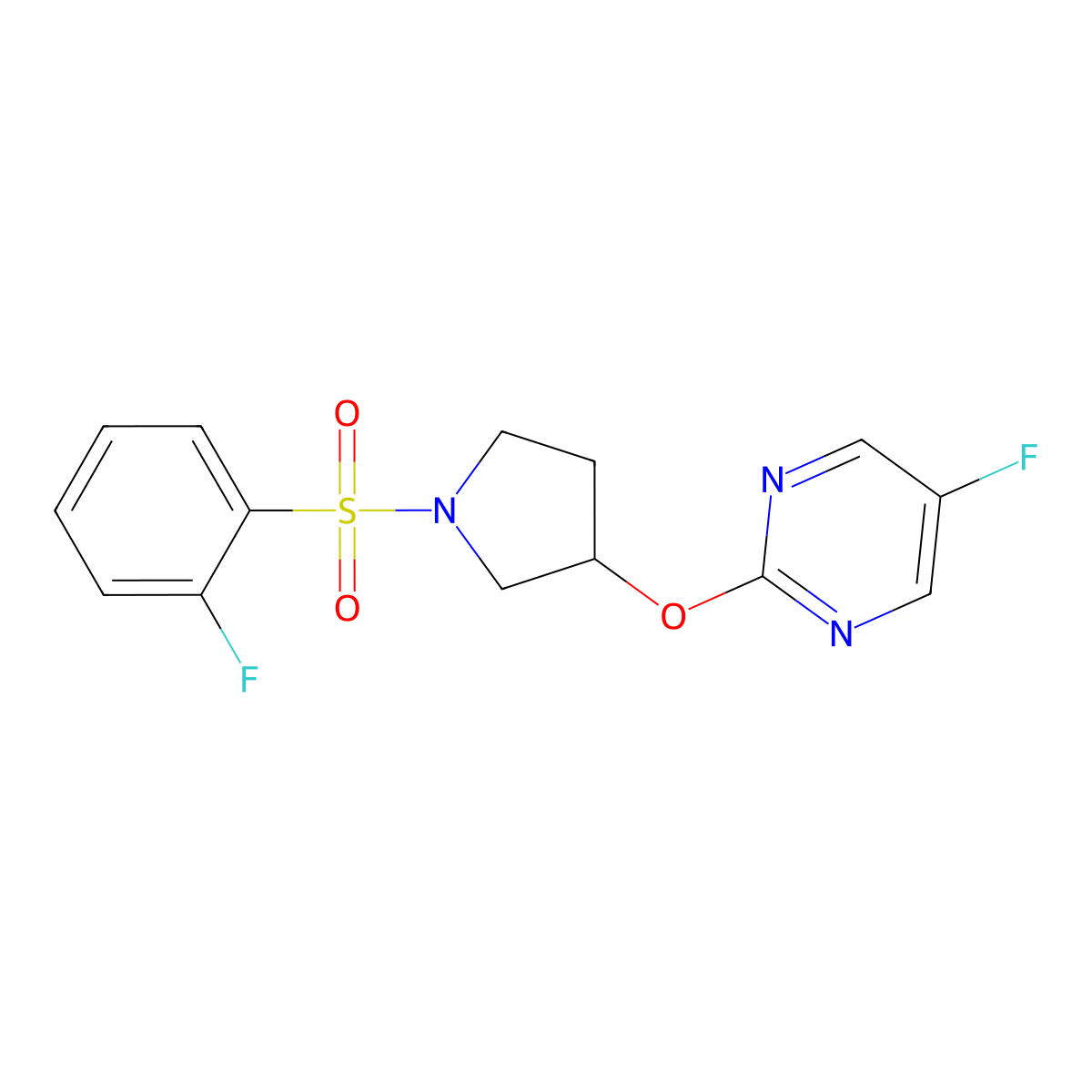 5-Fluoro-2-((1-((2-fluorophenyl)sulfonyl)pyrrolidin-3-yl)oxy)pyrimidine molecular structure, CAS 2034327-32-5