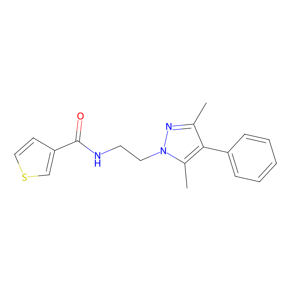 N-[2-(3,5-dimethyl-4-phenyl-1H-pyrazol-1-yl)ethyl]thiophene-3-carboxamide molecular structure, CAS 2034327-38-1