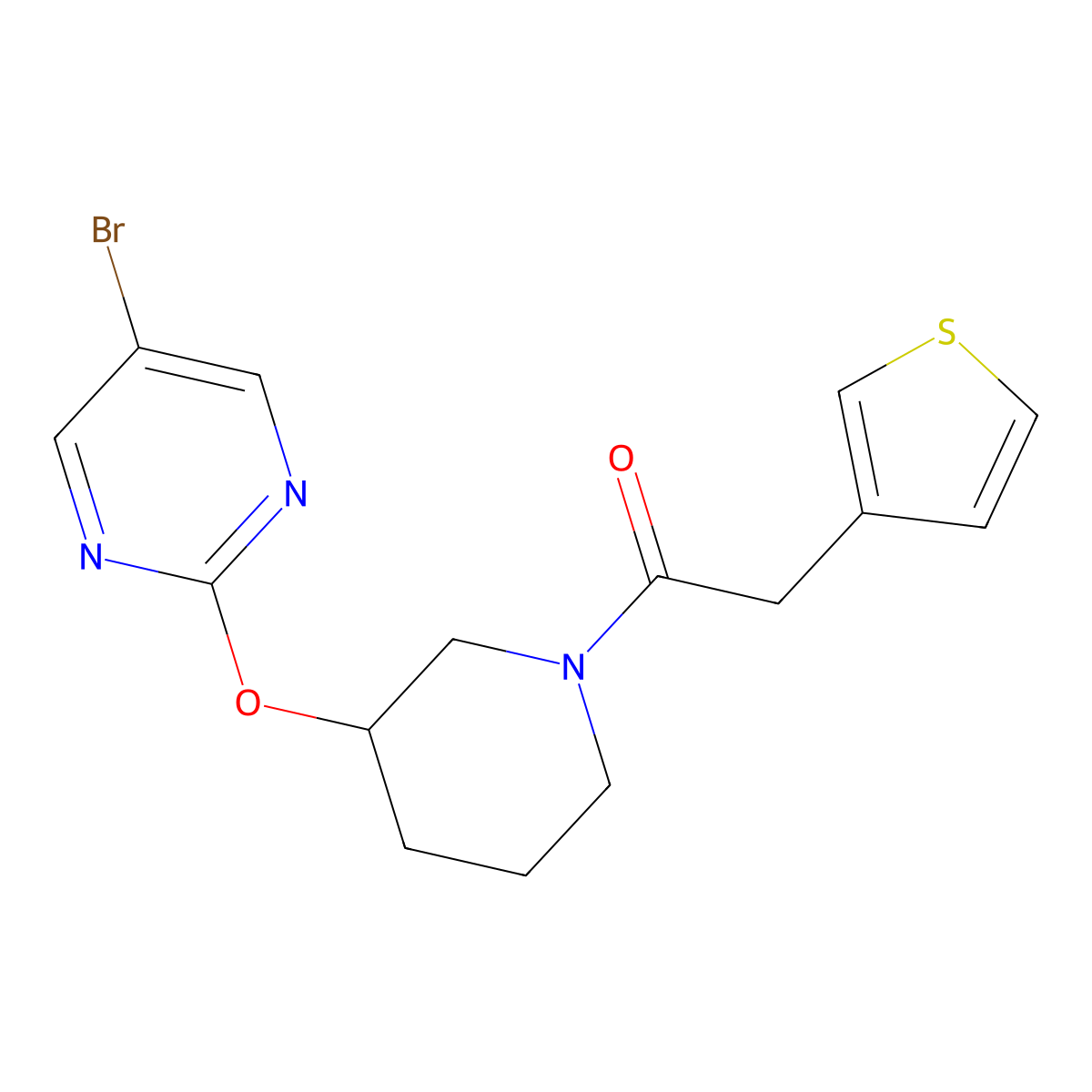 1-(3-((5-Bromopyrimidin-2-yl)oxy)piperidin-1-yl)-2-(thiophen-3-yl)ethanone molecular structure, CAS 2034327-40-5
