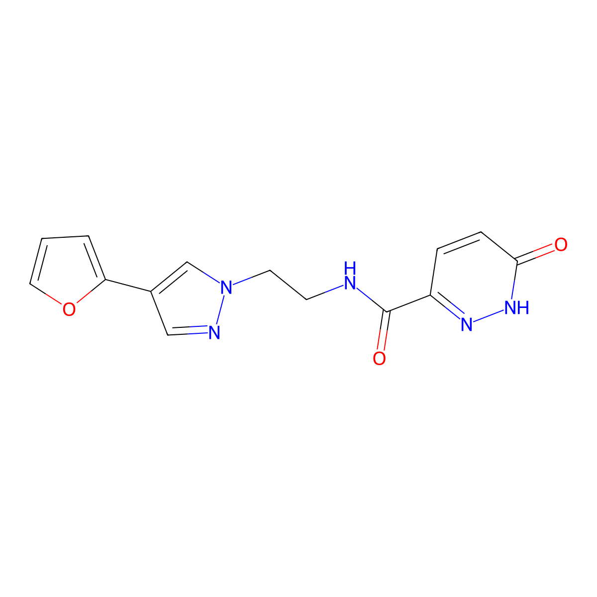 N-(2-(4-(furan-2-yl)-1H-pyrazol-1-yl)ethyl)-6-oxo-1,6-dihydropyridazine-3-carboxamide molecular structure, CAS 2034327-41-6
