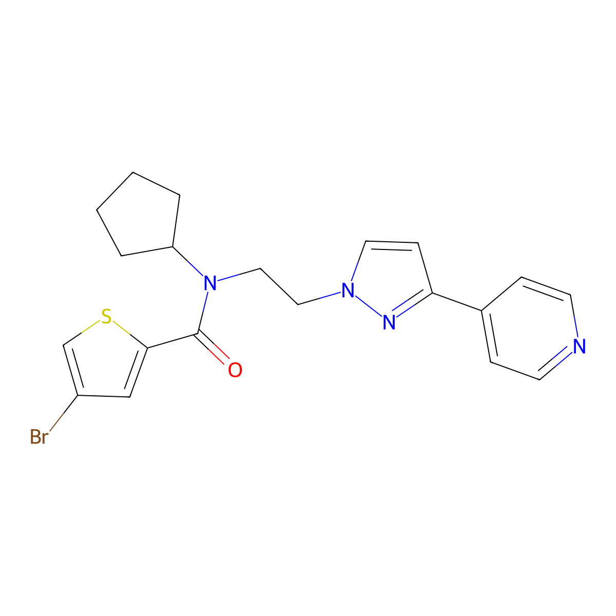 4-bromo-N-cyclopentyl-N-{2-[3-(pyridin-4-yl)-1H-pyrazol-1-yl]ethyl}thiophene-2-carboxamide molecular structure, CAS 2034327-42-7