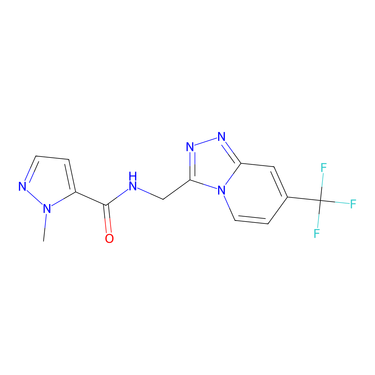 1-methyl-N-((7-(trifluoromethyl)-[1,2,4]triazolo[4,3-a]pyridin-3-yl)methyl)-1H-pyrazole-5-carboxamide molecular structure, CAS 2034327-45-0