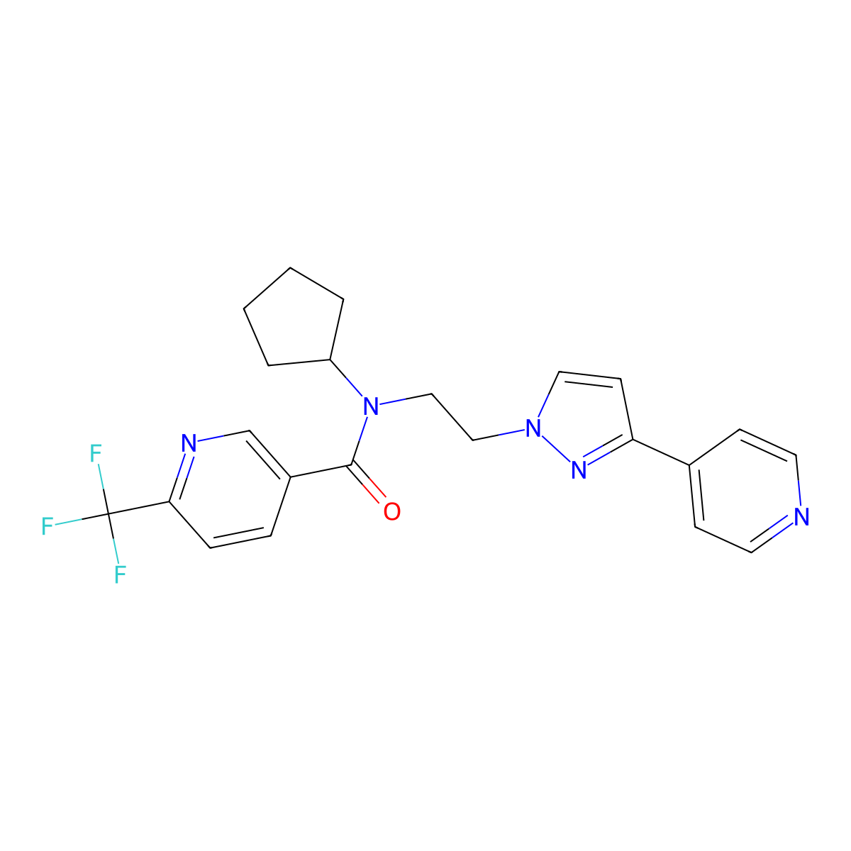 N-cyclopentyl-N-(2-(3-(pyridin-4-yl)-1H-pyrazol-1-yl)ethyl)-6-(trifluoromethyl)nicotinamide molecular structure, CAS 2034327-48-3