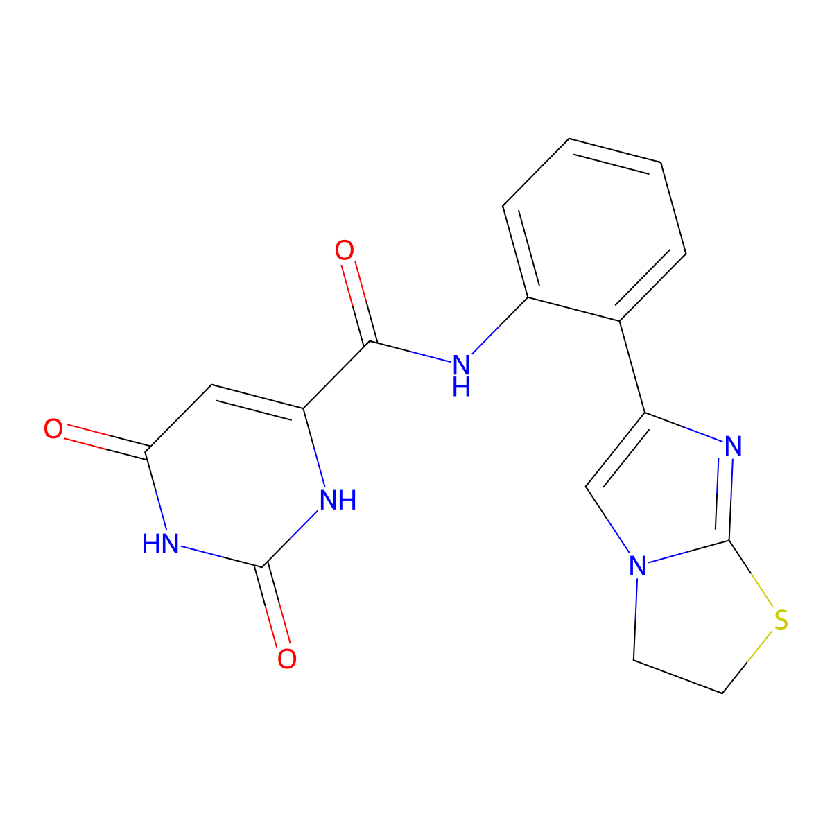 N-(2-(2,3-dihydroimidazo[2,1-b]thiazol-6-yl)phenyl)-2,6-dioxo-1,2,3,6-tetrahydropyrimidine-4-carboxamide molecular structure, CAS 2034327-50-7