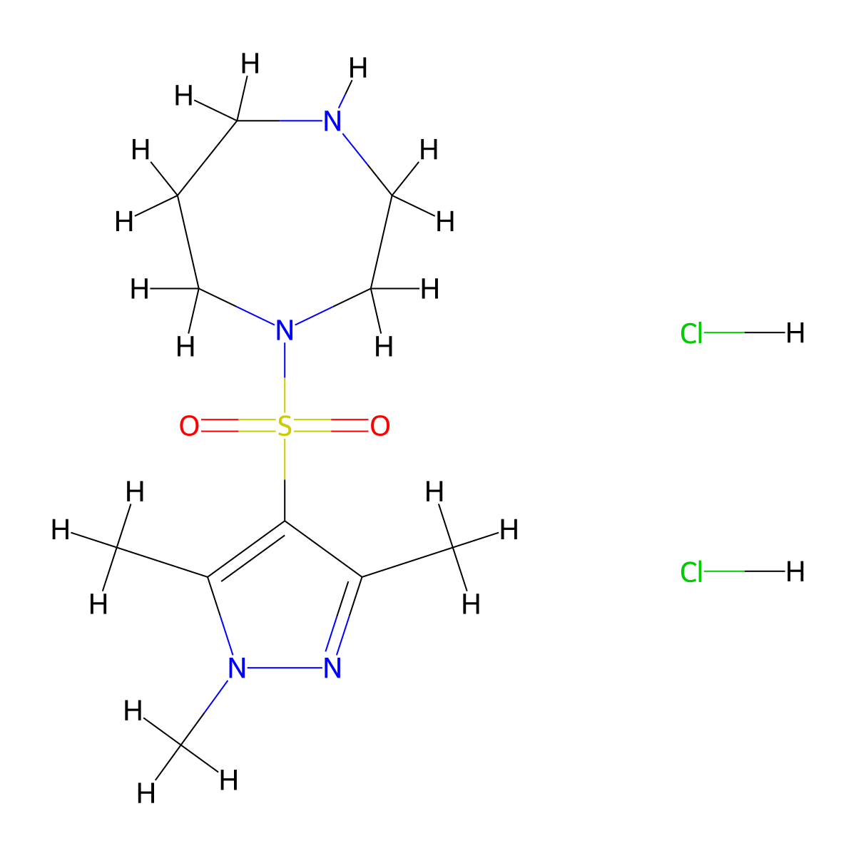 1-((1,3,5-trimethyl-1H-pyrazol-4-yl)sulfonyl)-1,4-diazepane dihydrochloride molecular structure, CAS 2034327-52-9