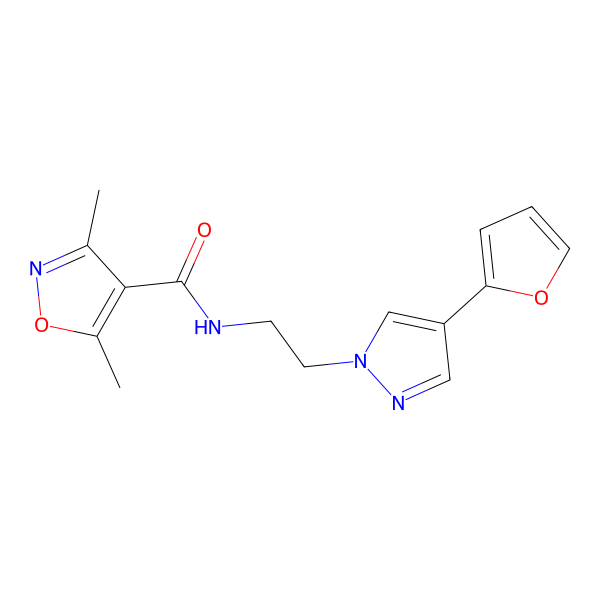 N-(2-(4-(furan-2-yl)-1H-pyrazol-1-yl)ethyl)-3,5-dimethylisoxazole-4-carboxamide molecular structure, CAS 2034327-53-0