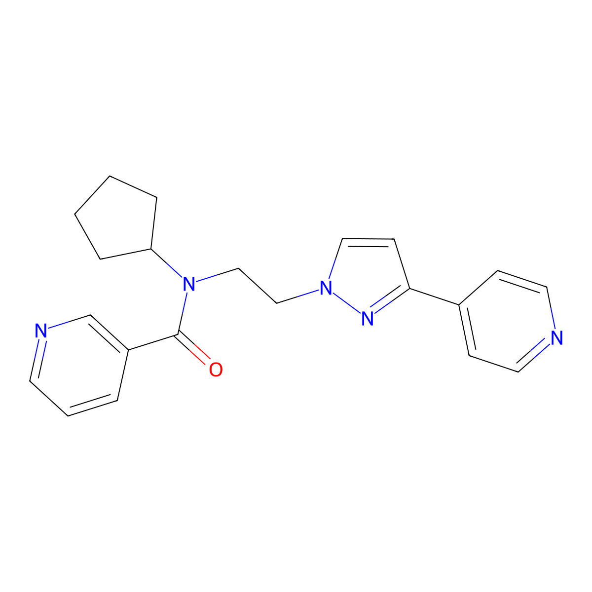 N-cyclopentyl-N-(2-(3-(pyridin-4-yl)-1H-pyrazol-1-yl)ethyl)nicotinamide molecular structure, CAS 2034327-56-3