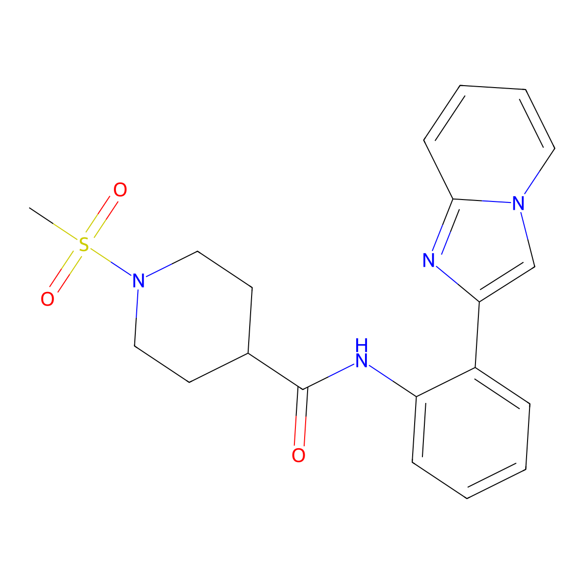 N-(2-(imidazo[1,2-a]pyridin-2-yl)phenyl)-1-(methylsulfonyl)piperidine-4-carboxamide molecular structure, CAS 2034327-59-6