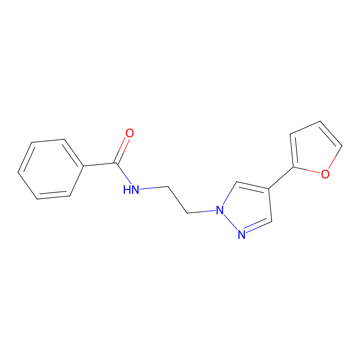 N-(2-(4-(furan-2-yl)-1H-pyrazol-1-yl)ethyl)benzamide molecular structure, CAS 2034327-63-2