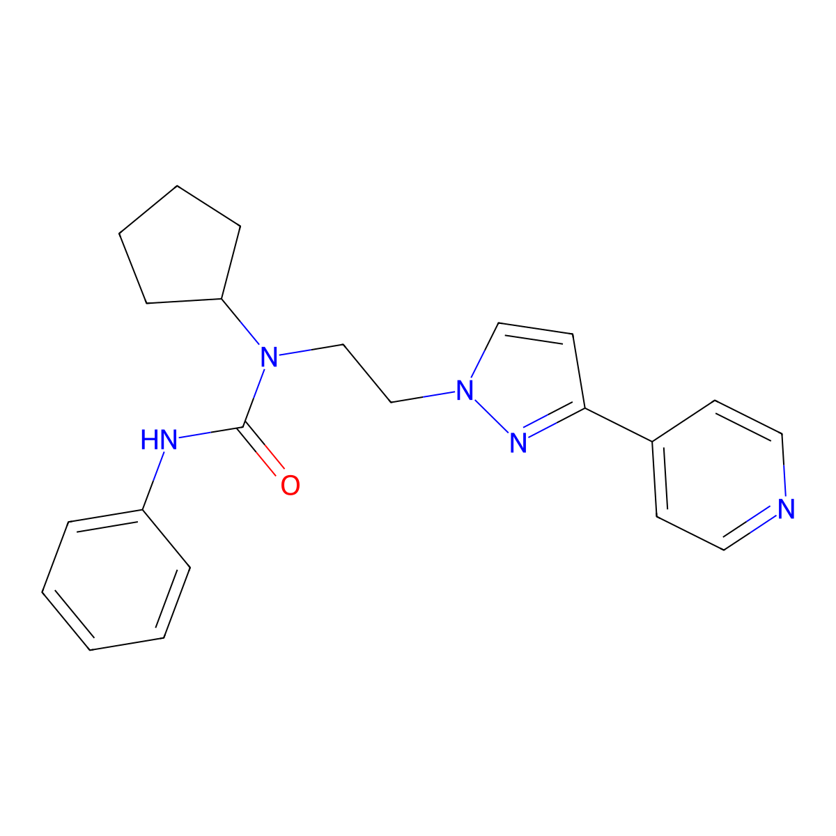 1-cyclopentyl-3-phenyl-1-(2-(3-(pyridin-4-yl)-1H-pyrazol-1-yl)ethyl)urea molecular structure, CAS 2034327-65-4